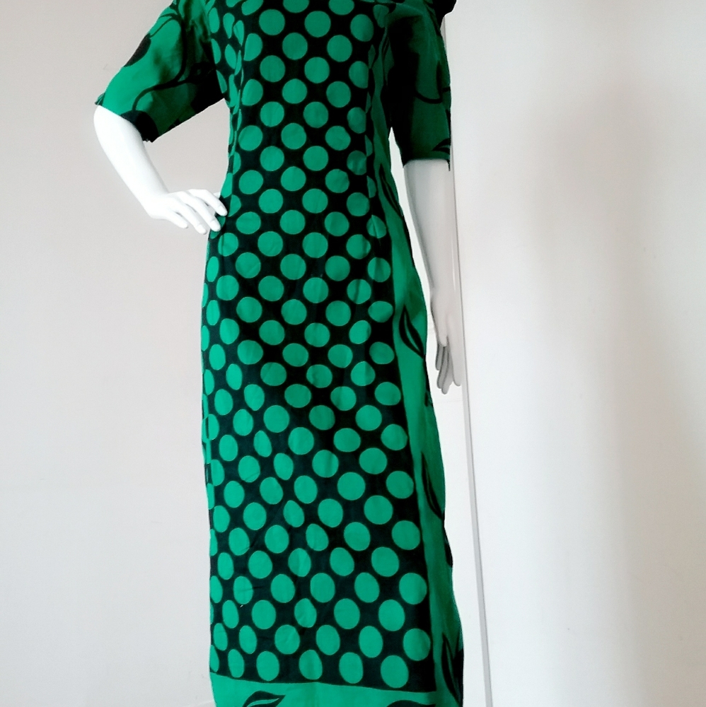 Green And Black Kanga Fabric Pencil Dress